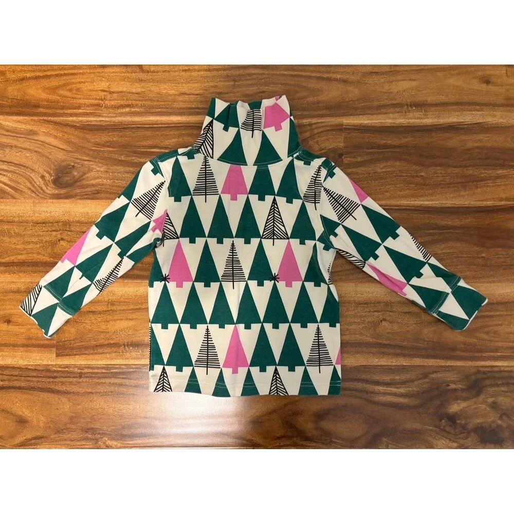 Hanna Andersson Holiday Turtleneck, Tree Print, Size 3T